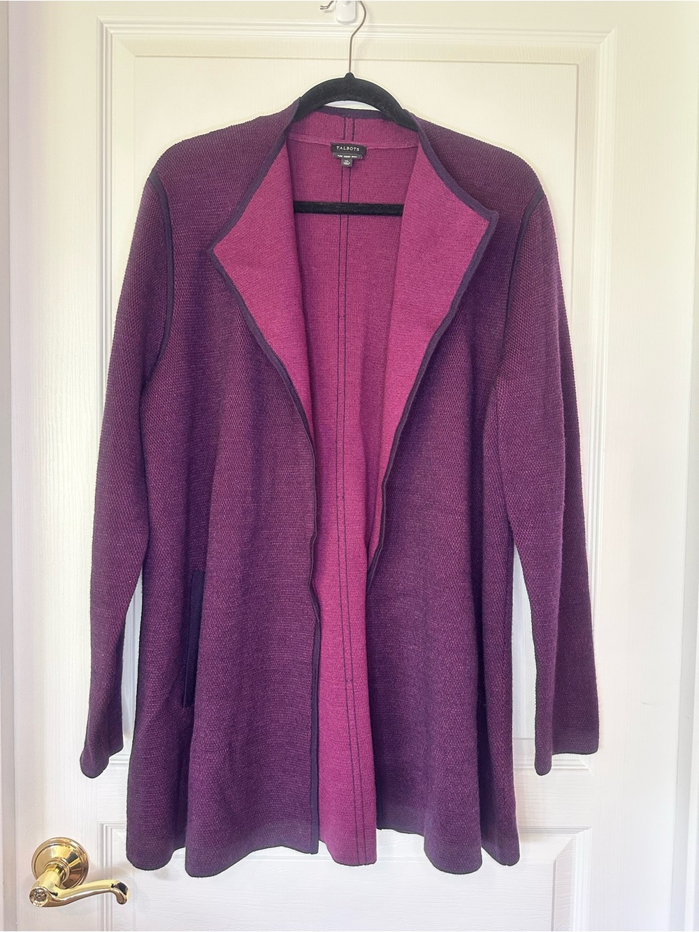 Talbots Two-Tone Plum and Magenta Open-Front Cardigan